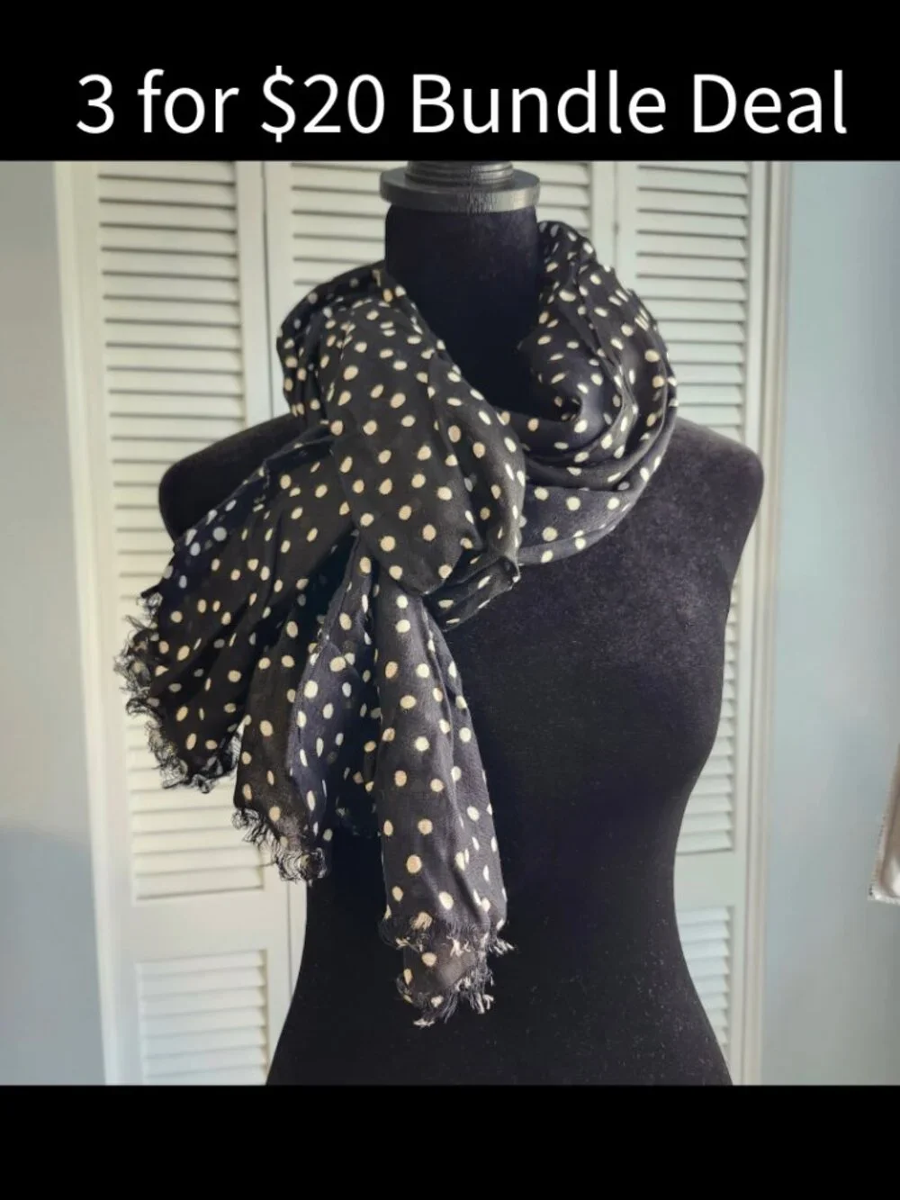 Polka Dot Scarf Black White 70 x 21